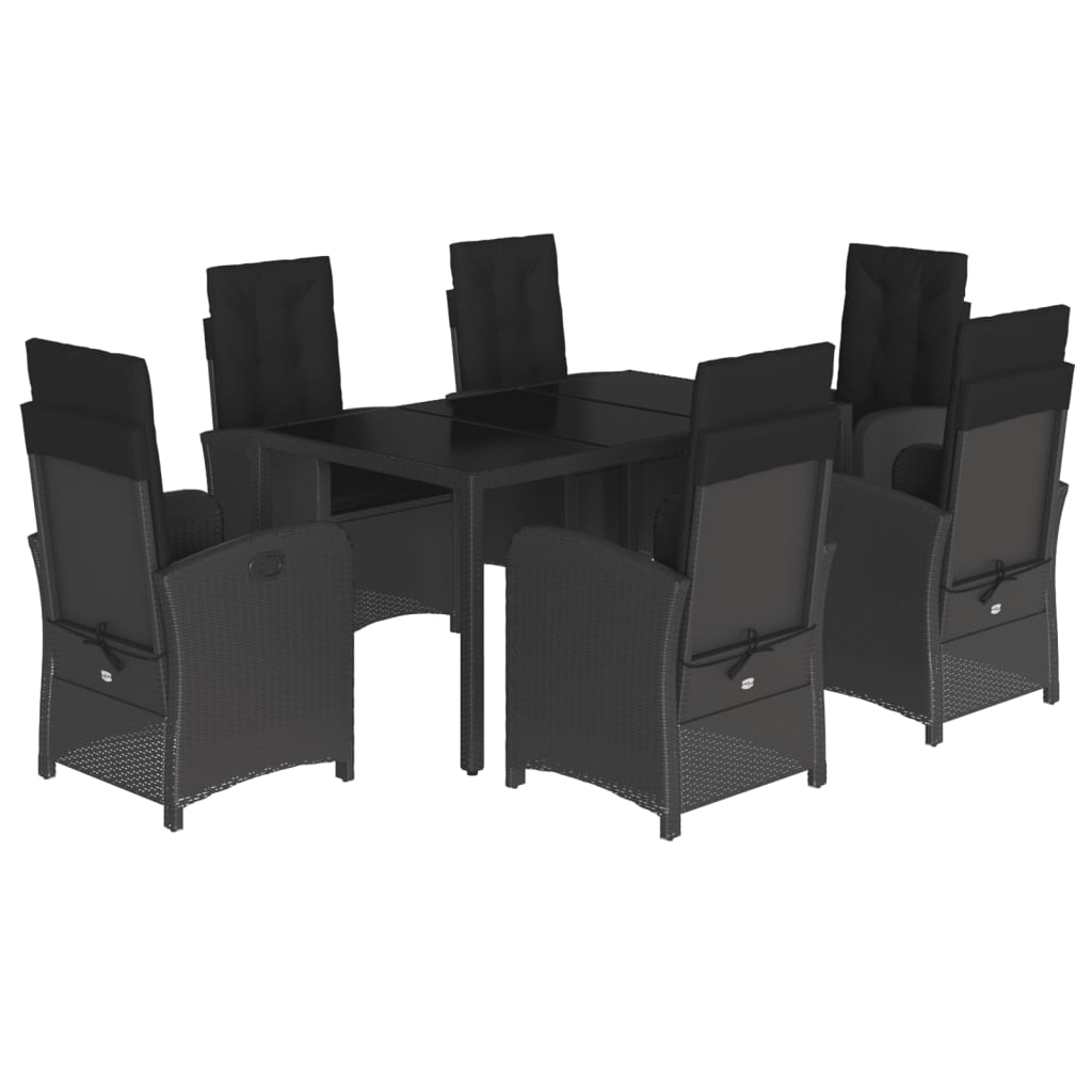 Set de comedor de jardín 7 pzas y cojines ratán sintético negro V9417 Vetonek