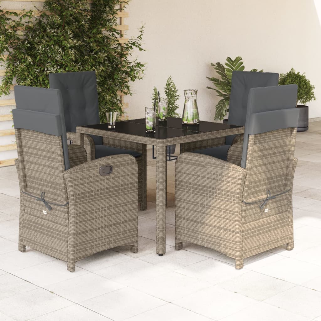 Vetonek Set comedor de jardín 5 piezas con cojines ratán sintético gris