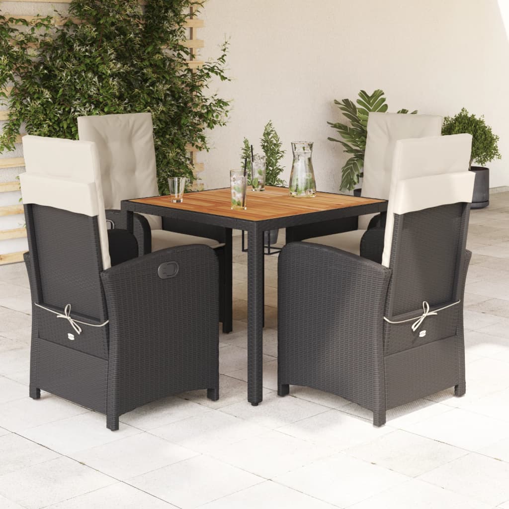 Vetonek Set de muebles jardín 5 pzas con cojines ratán sintético negro