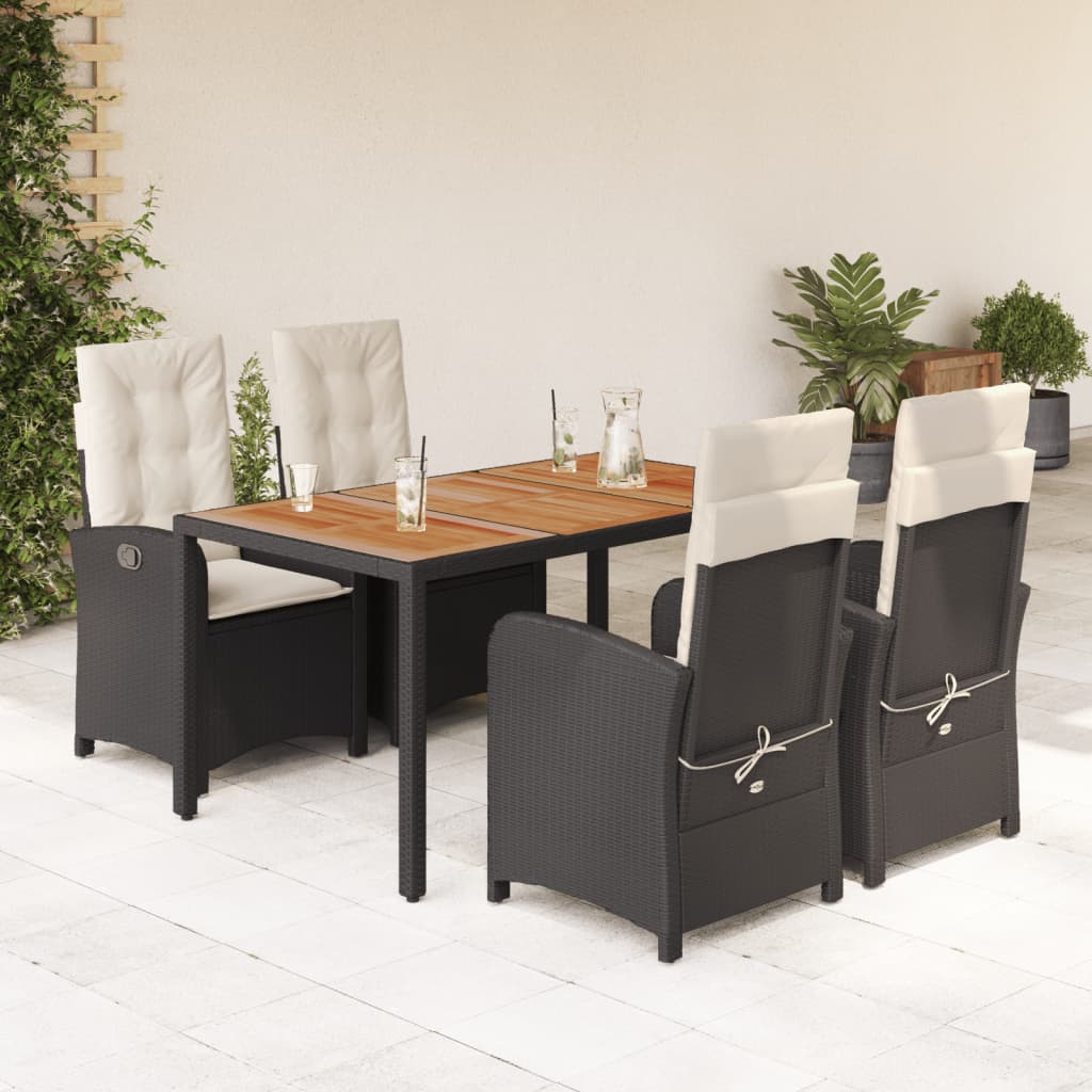 Vetonek Set de muebles jardín 5 pzas con cojines ratán sintético negro