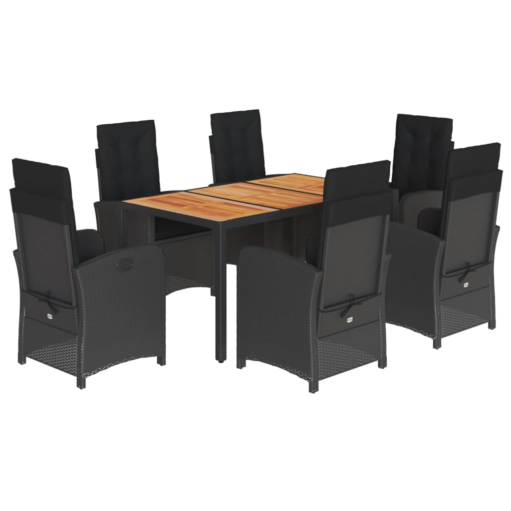 Set de comedor de jardín 7 pzas y cojines ratán sintético negro V9684 Vetonek