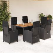 Set de comedor de jardín 7 pzas y cojines ratán sintético negro V9684 Vetonek