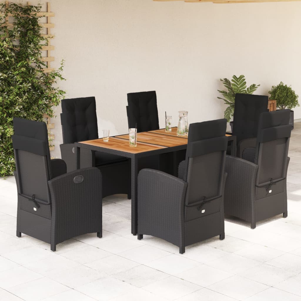 Set de comedor de jardín 7 pzas y cojines ratán sintético negro V9684 Vetonek