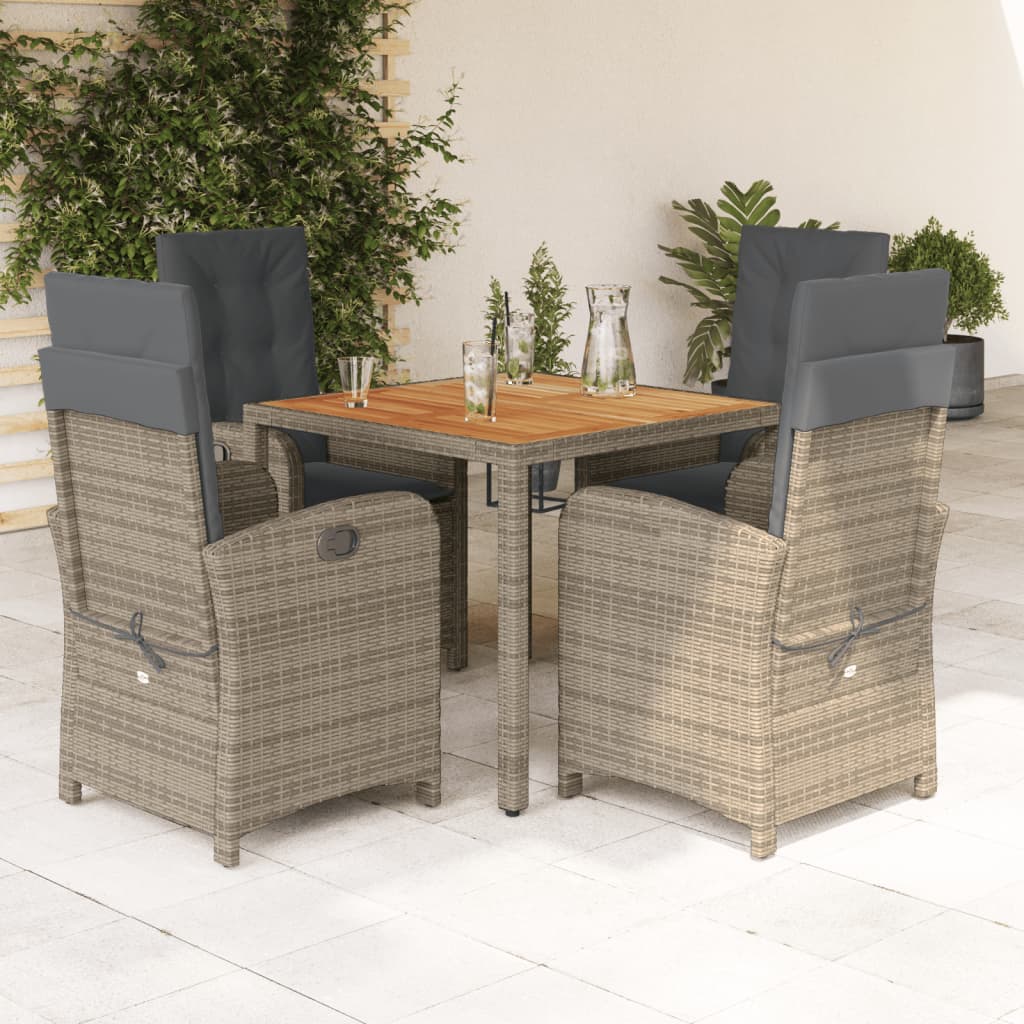 Vetonek Set comedor de jardín 5 piezas con cojines ratán sintético gris