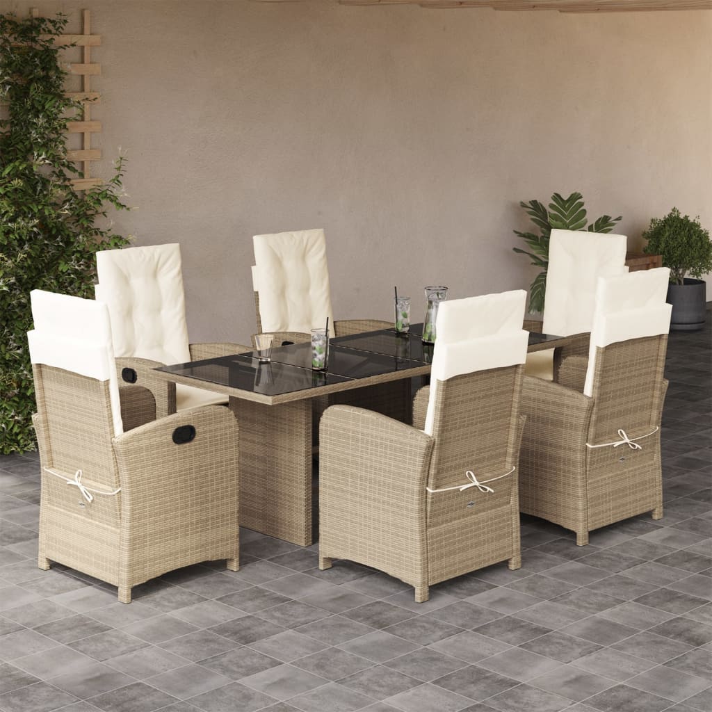 Vetonek Set comedor de jardín 7 pzas con cojines ratán sintético beige