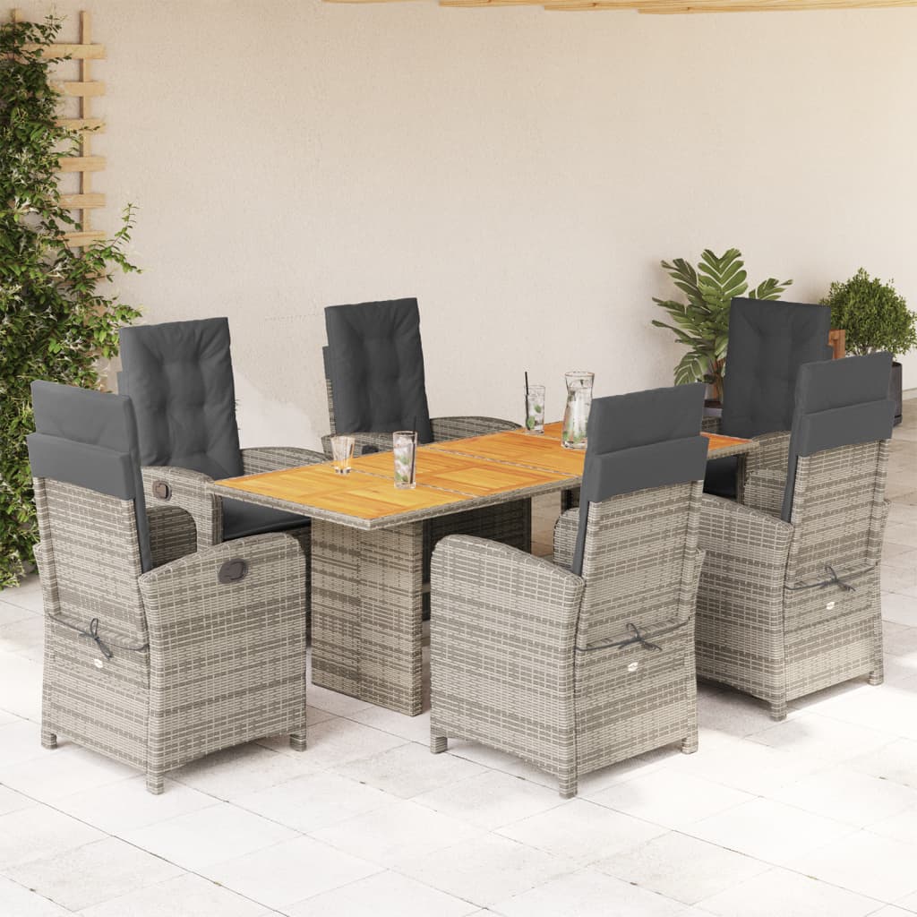 Vetonek Set comedor jardín 7 pzas y cojines ratán sintético gris