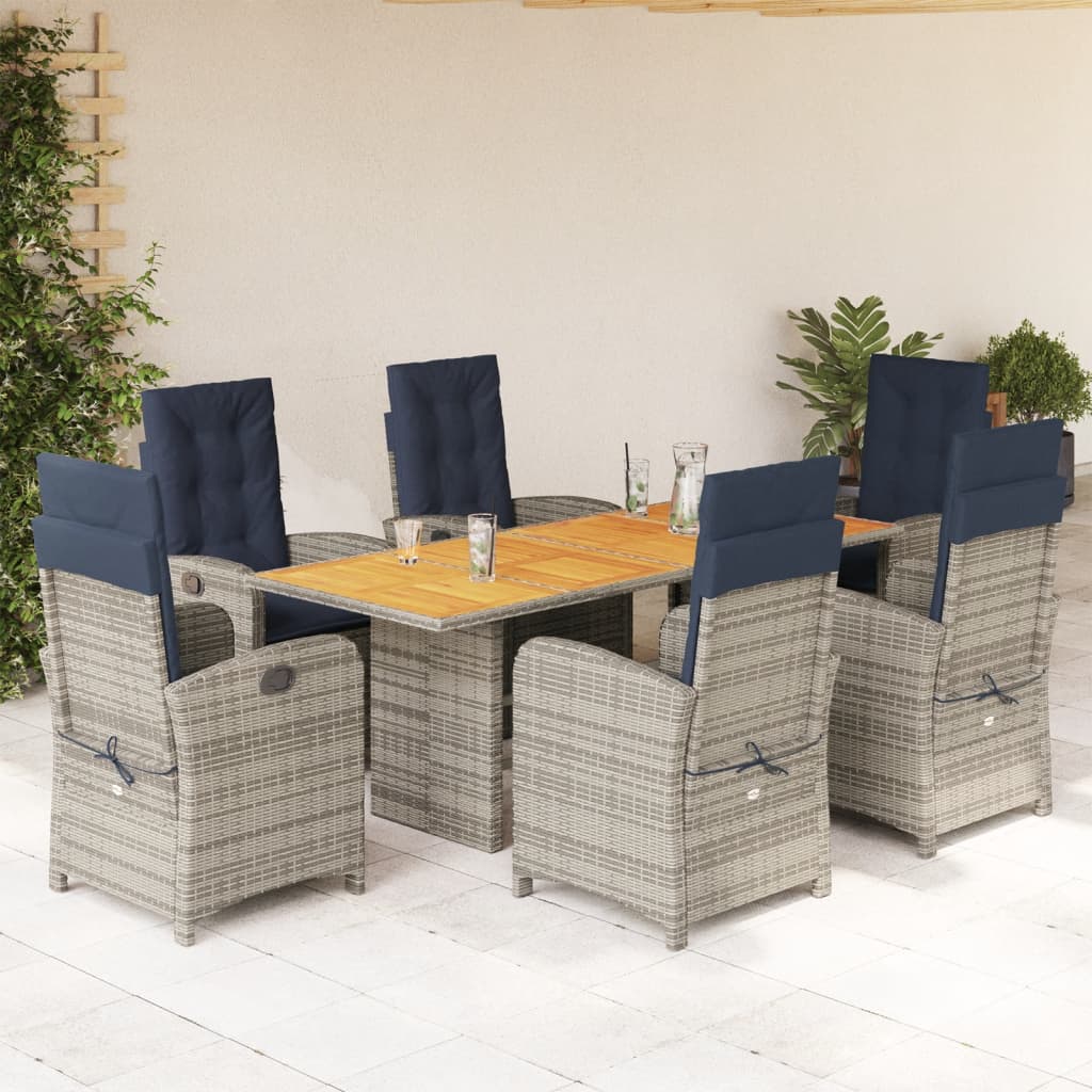 Vetonek Set comedor de jardín 7 pzas con cojines ratán sintético beige