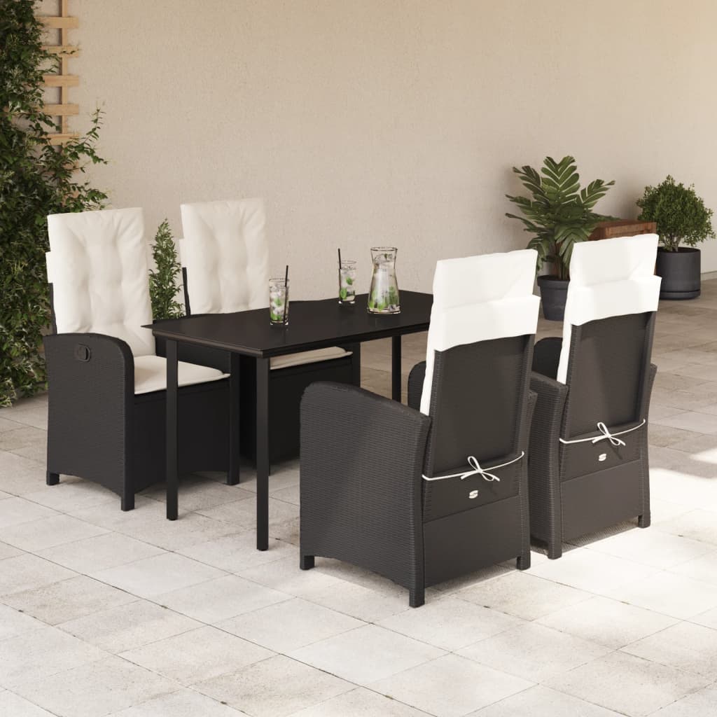 Vetonek Set de muebles jardín 5 pzas con cojines ratán sintético negro