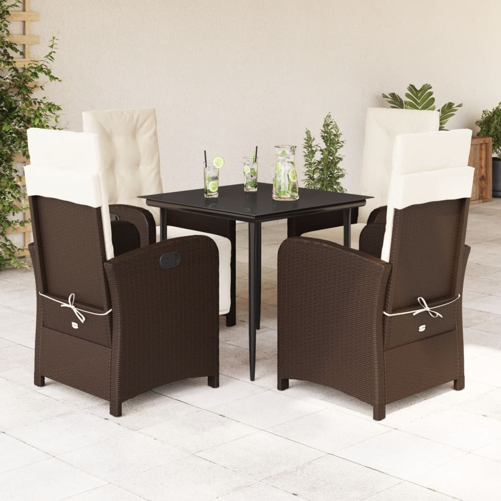 Vetonek Set comedor de jardín 5 piezas y cojines ratán sintético marrón