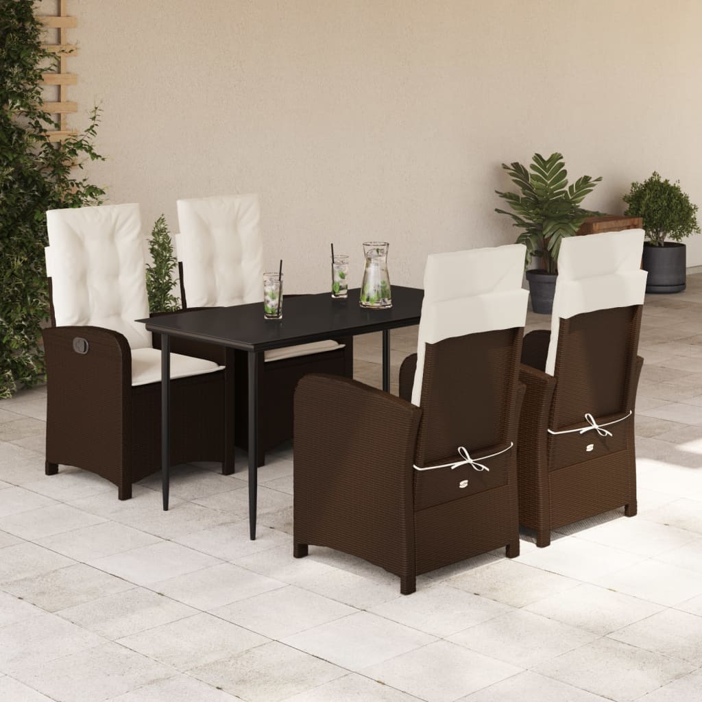 Vetonek Set comedor de jardín 5 piezas y cojines ratán sintético marrón