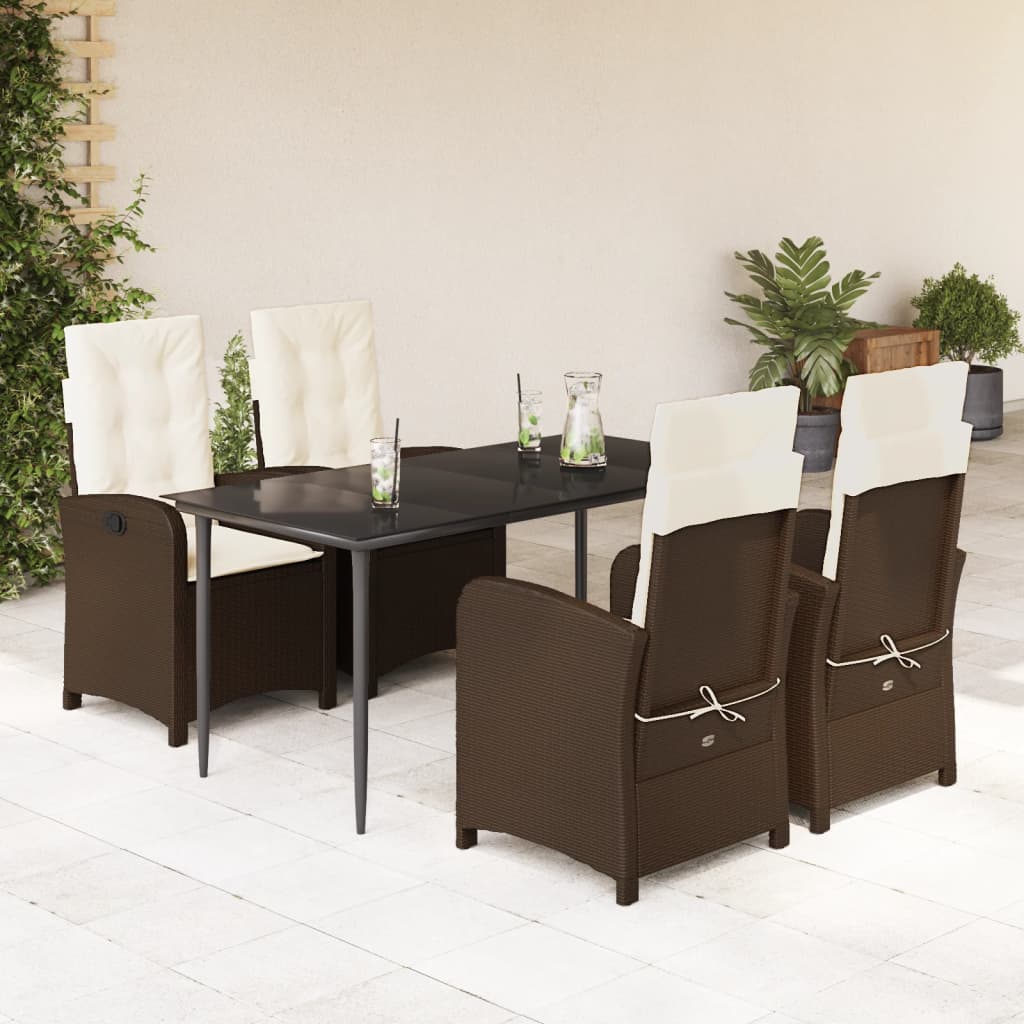 Vetonek Set comedor de jardín 5 piezas y cojines ratán sintético marrón