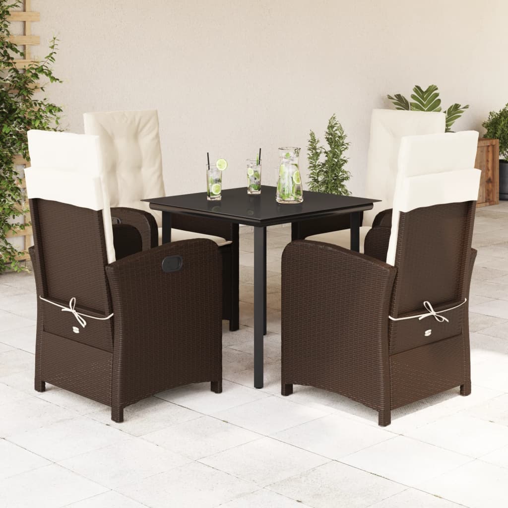 Vetonek Set comedor de jardín 5 piezas y cojines ratán sintético marrón