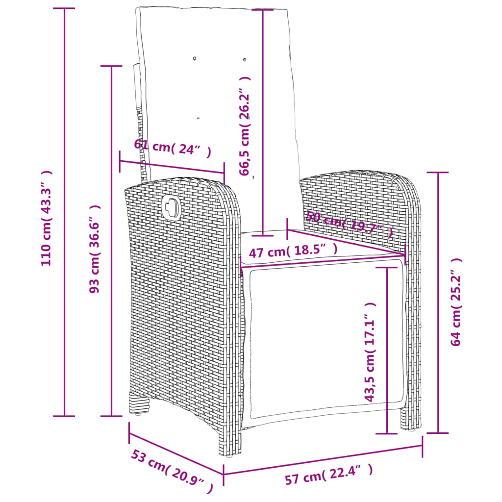 Set comedor de jardín 7 pzas con cojines ratán sintético marrón