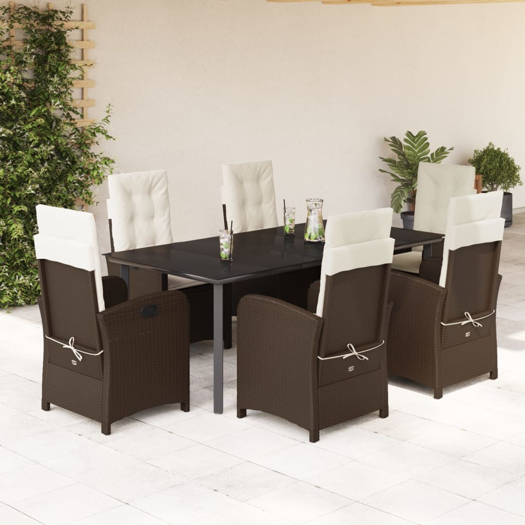 Vetonek Set comedor de jardín 7 pzas con cojines ratán sintético marrón