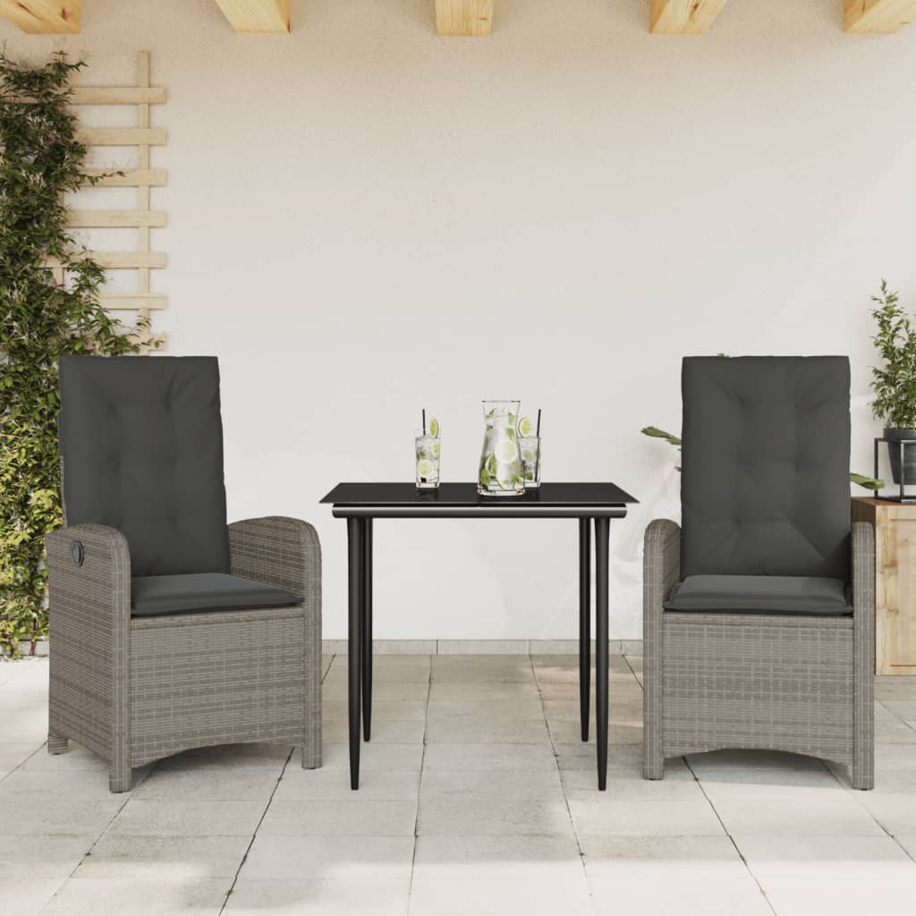 Vetonek Set comedor de jardín 3 piezas con cojines ratán sintético gris