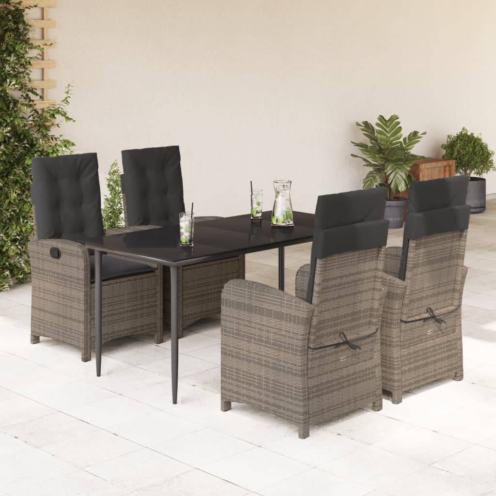 Vetonek Set comedor de jardín 5 piezas con cojines ratán sintético gris