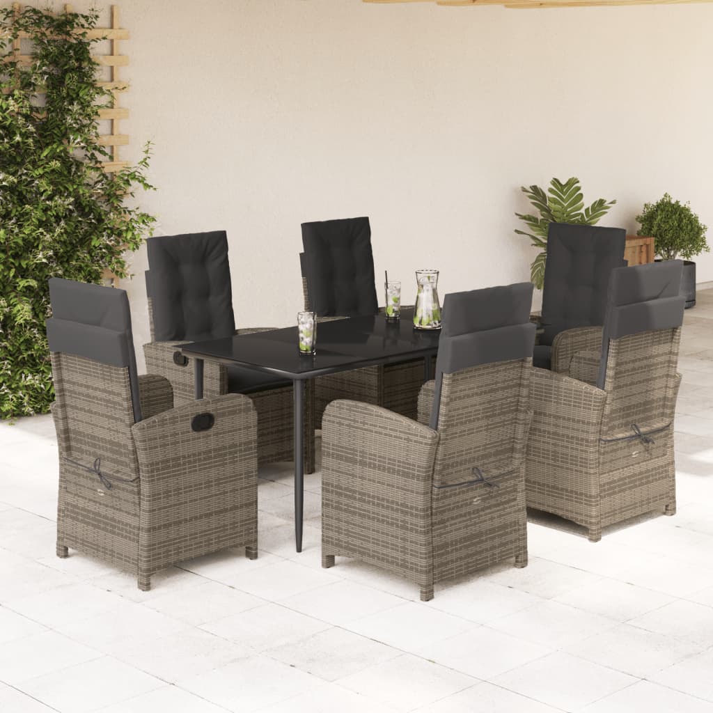 Vetonek Set comedor jardín 7 pzas y cojines ratán sintético gris