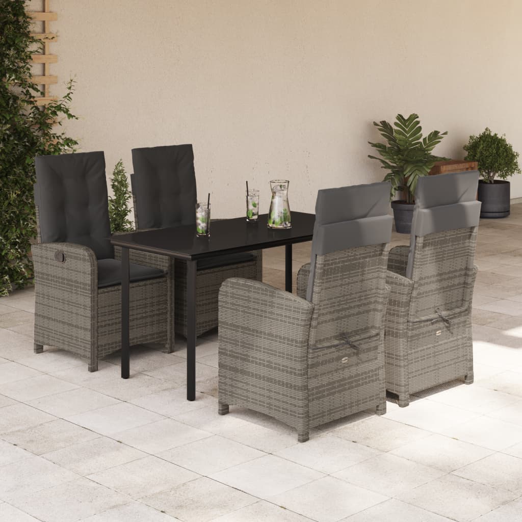 Vetonek Set comedor de jardín 5 piezas con cojines ratán sintético gris