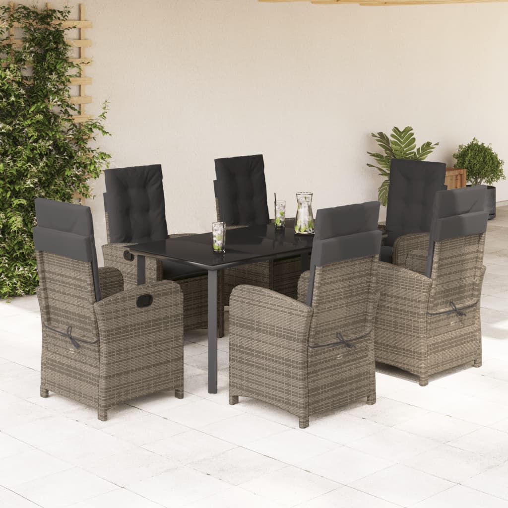 Vetonek Set comedor jardín 7 pzas y cojines ratán sintético gris