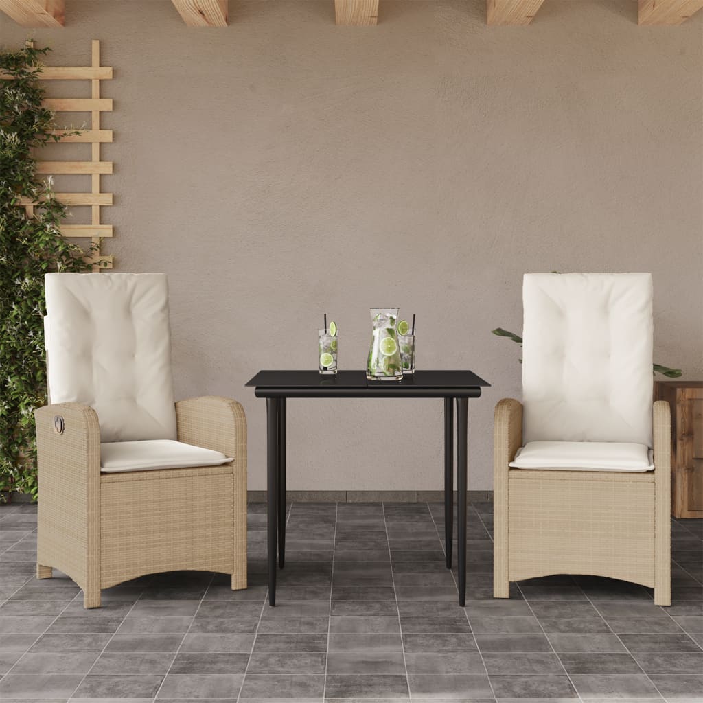 Vetonek Set comedor de jardín 3 pzas con cojines ratán sintético beige