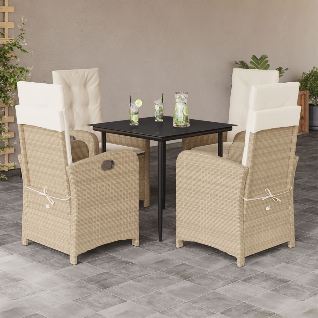 Vetonek Set comedor de jardín 5 pzas con cojines ratán sintético beige