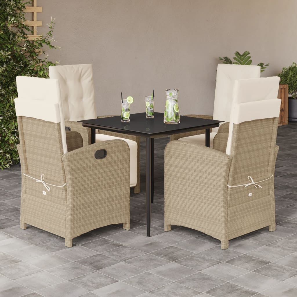 Vetonek Set comedor de jardín 5 pzas con cojines ratán sintético beige