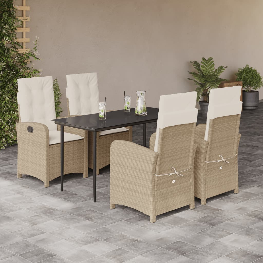 Vetonek Set comedor de jardín 5 pzas con cojines ratán sintético beige