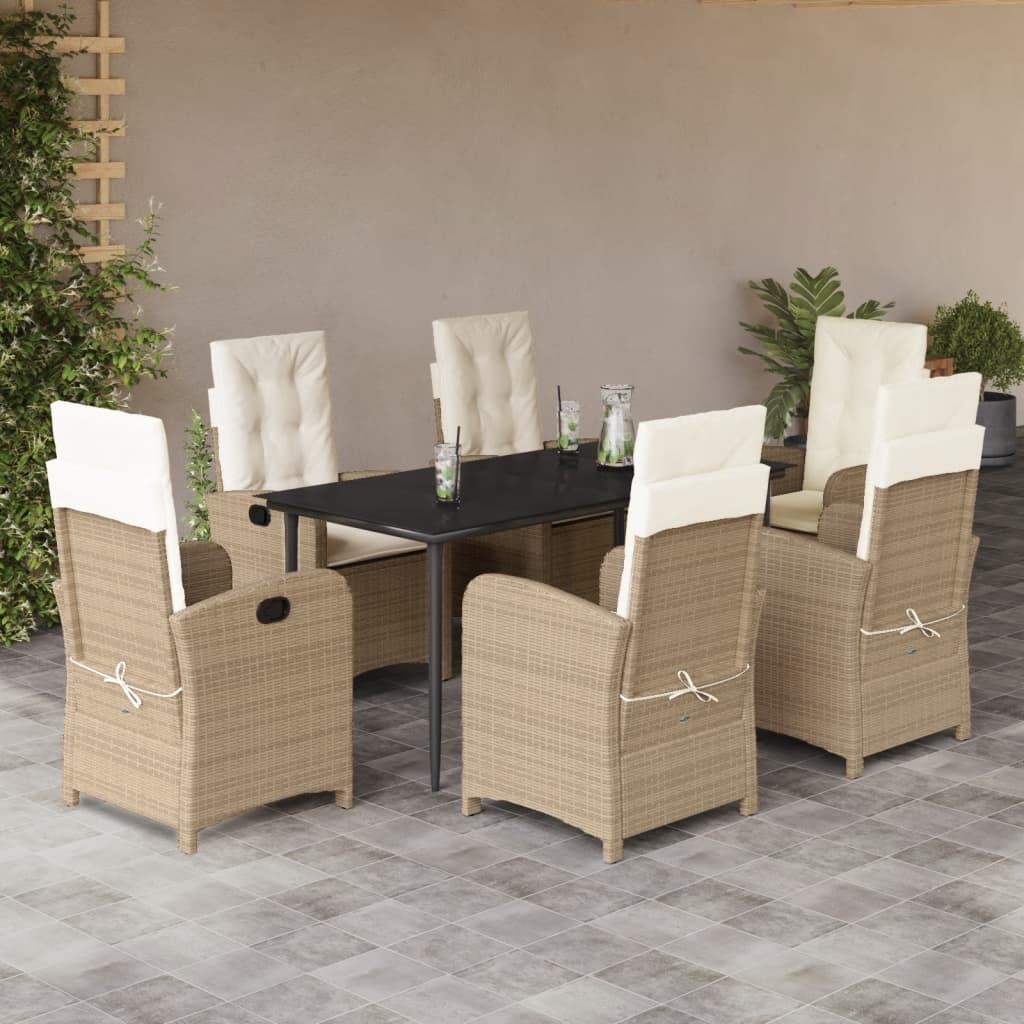 Vetonek Set comedor de jardín 7 pzas con cojines ratán sintético beige