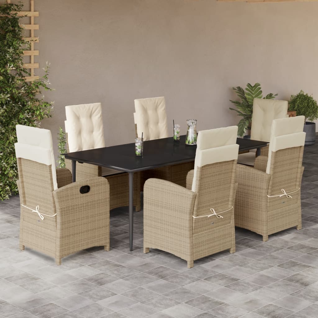 Vetonek Set comedor de jardín 7 pzas con cojines ratán sintético beige