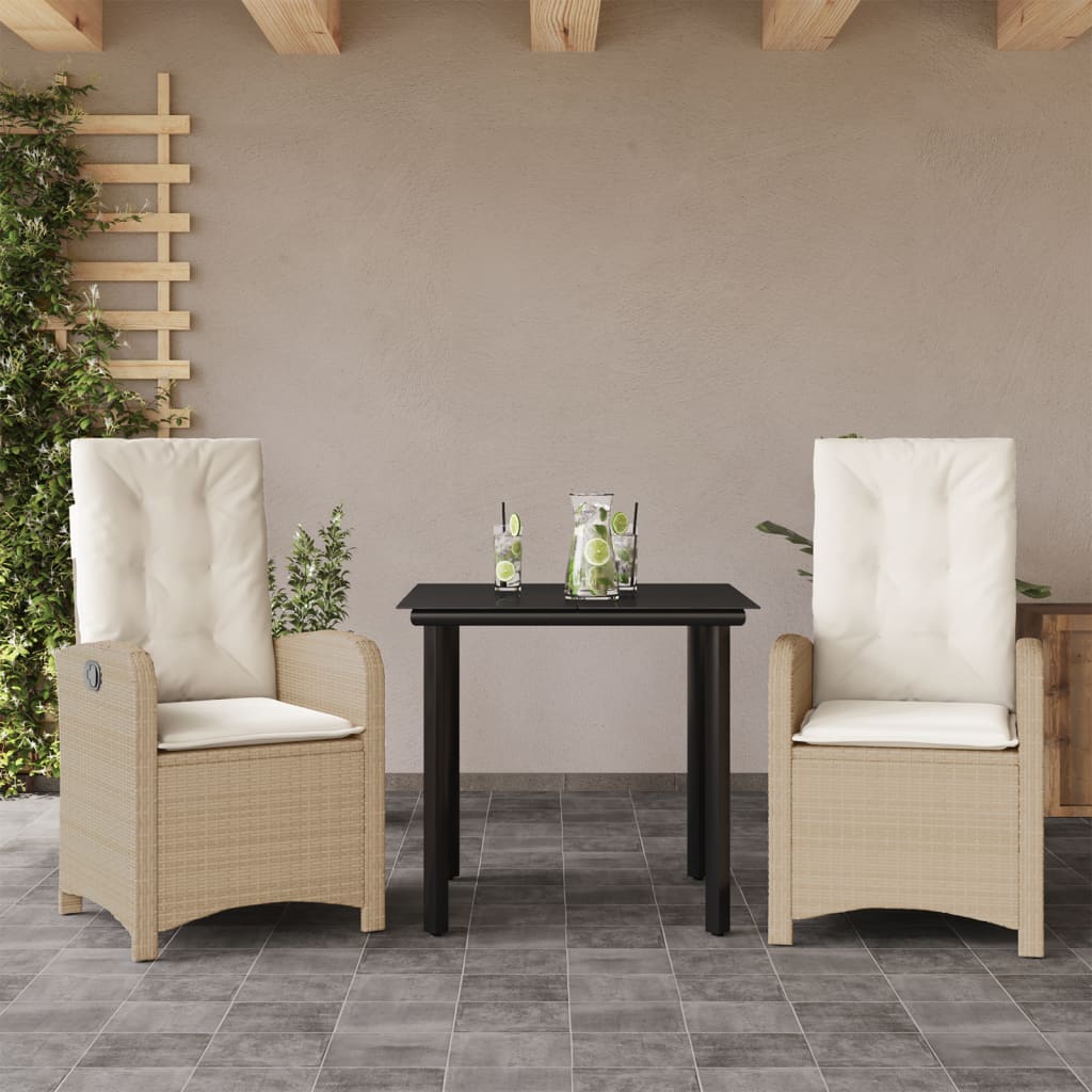 Vetonek Set comedor de jardín 3 pzas con cojines ratán sintético beige