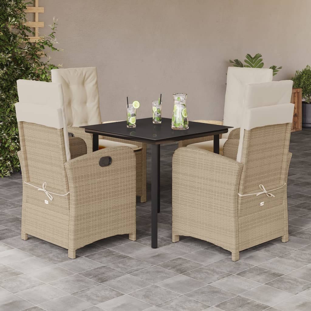 Vetonek Set comedor de jardín 5 pzas con cojines ratán sintético beige