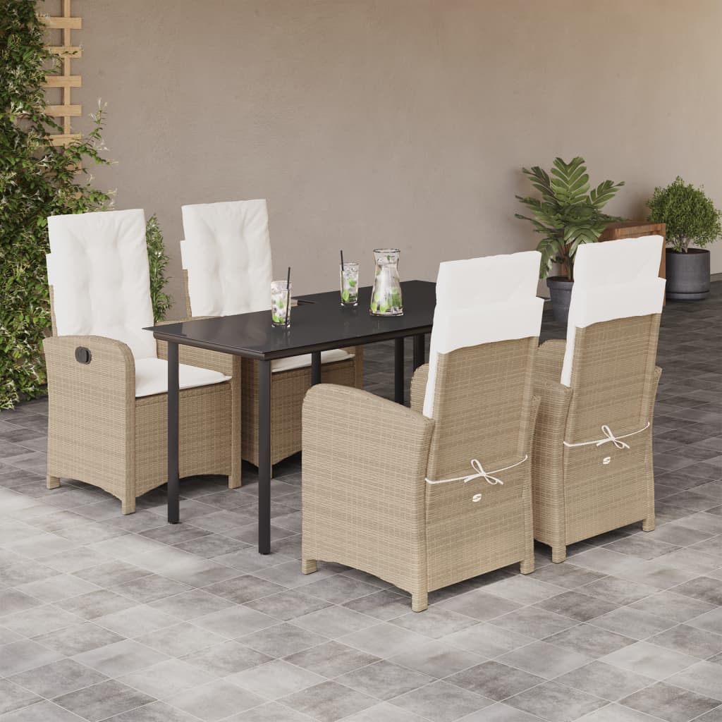 Vetonek Set comedor de jardín 5 pzas con cojines ratán sintético beige