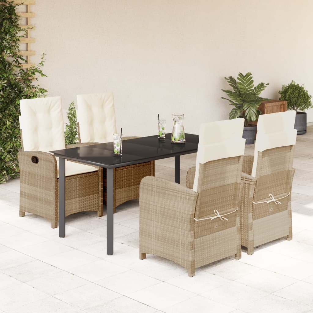 Vetonek Set comedor de jardín 5 pzas con cojines ratán sintético beige