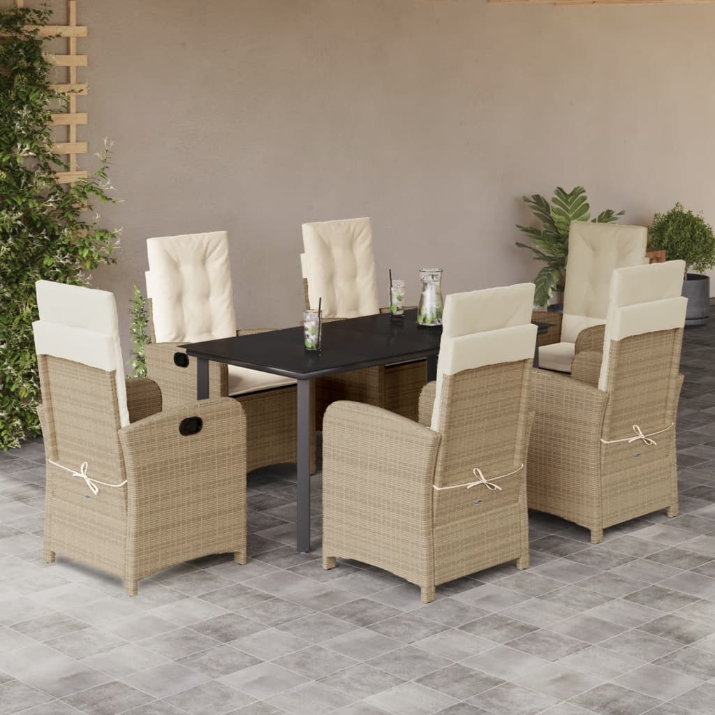 Vetonek Set comedor de jardín 7 pzas con cojines ratán sintético beige