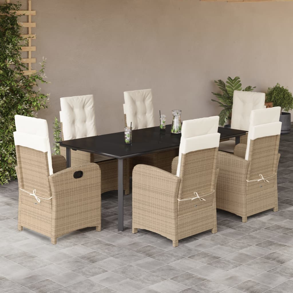 Vetonek Set comedor de jardín 7 pzas con cojines ratán sintético beige