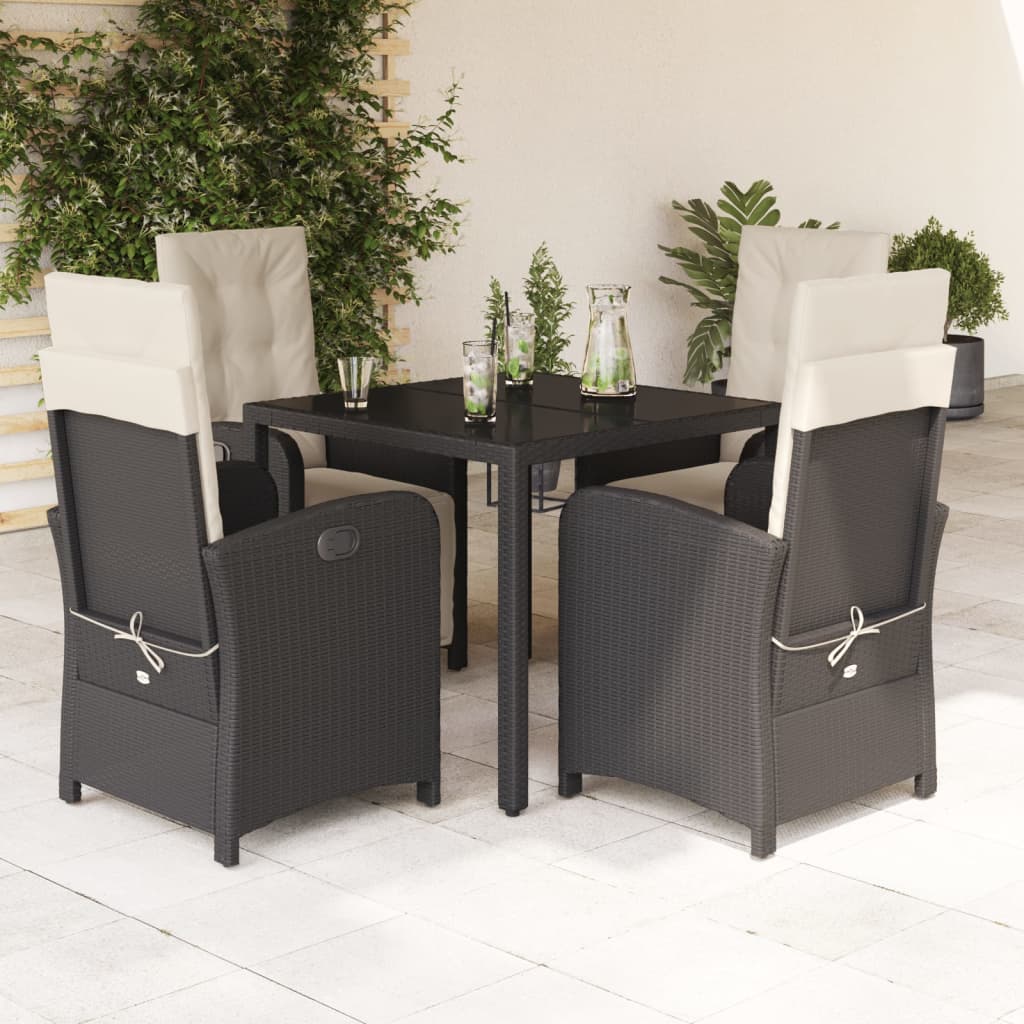 Vetonek Set de muebles jardín 5 pzas con cojines ratán sintético negro