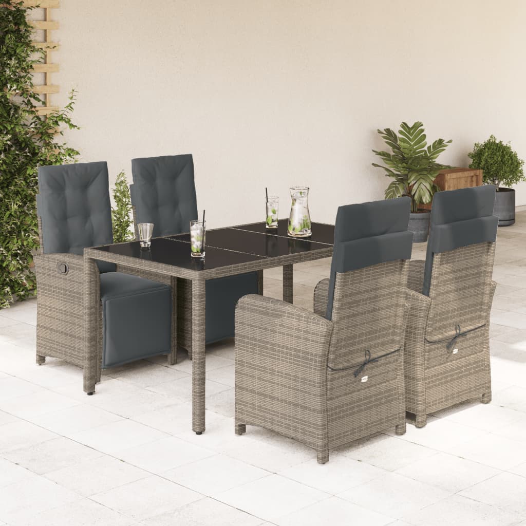 Vetonek Set comedor de jardín 5 piezas con cojines ratán sintético gris