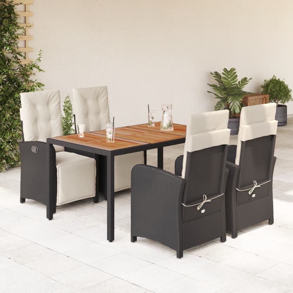 Vetonek Set de muebles jardín 5 pzas con cojines ratán sintético negro