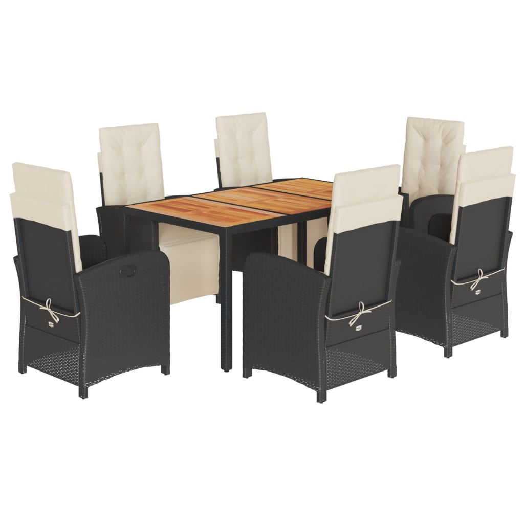 Set de comedor de jardín 7 pzas y cojines ratán sintético negro V2042 Vetonek