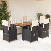 Set de comedor de jardín 7 pzas y cojines ratán sintético negro V2042 Vetonek