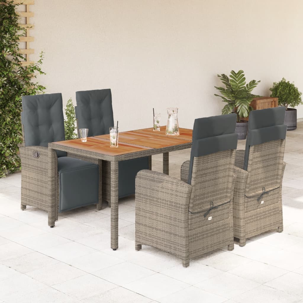 Vetonek Set comedor de jardín 5 piezas con cojines ratán sintético gris