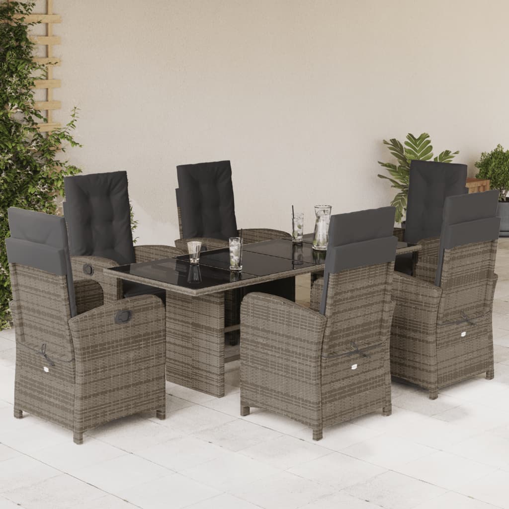 Vetonek Set comedor jardín 7 pzas y cojines ratán sintético gris