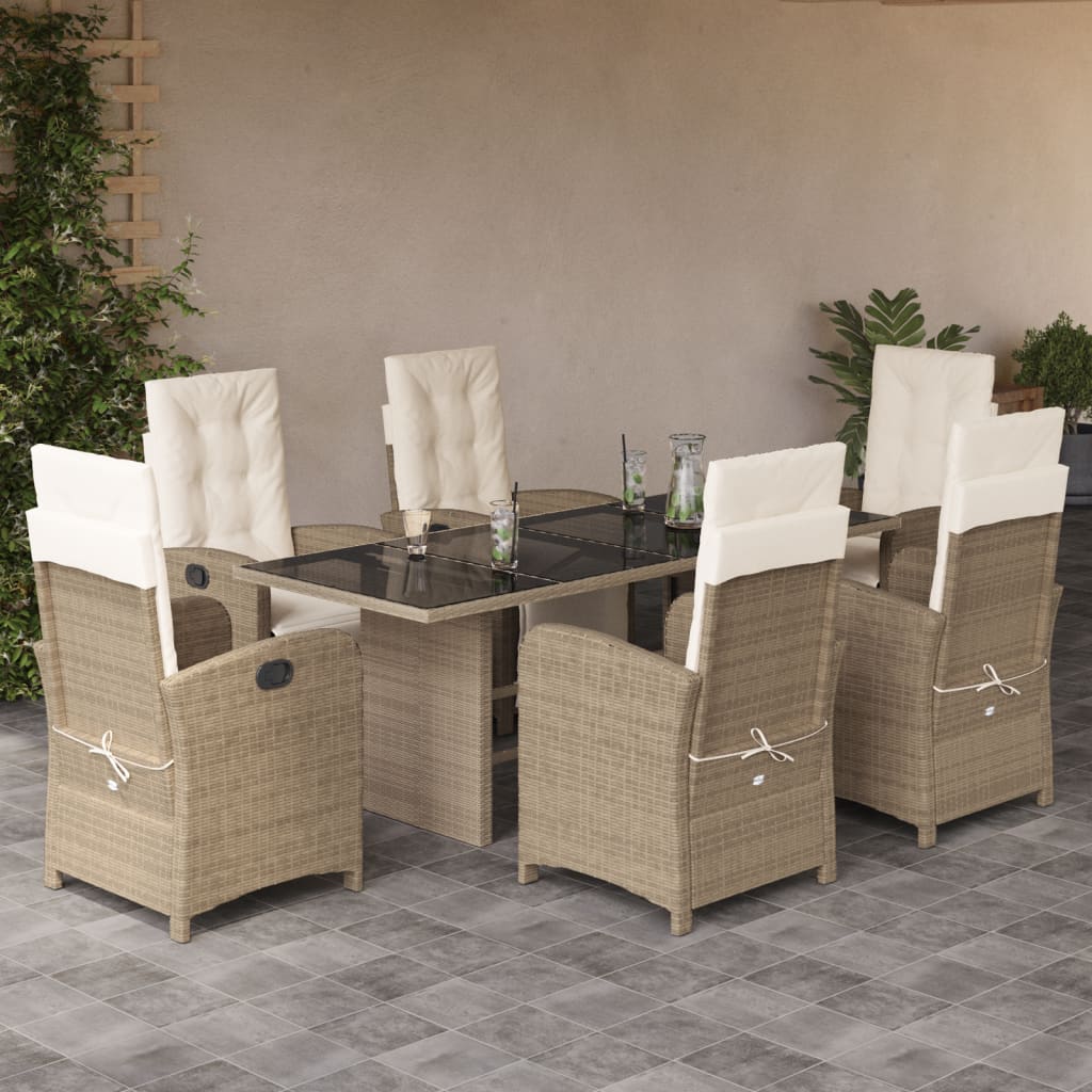 Vetonek Set comedor de jardín 7 pzas con cojines ratán sintético beige