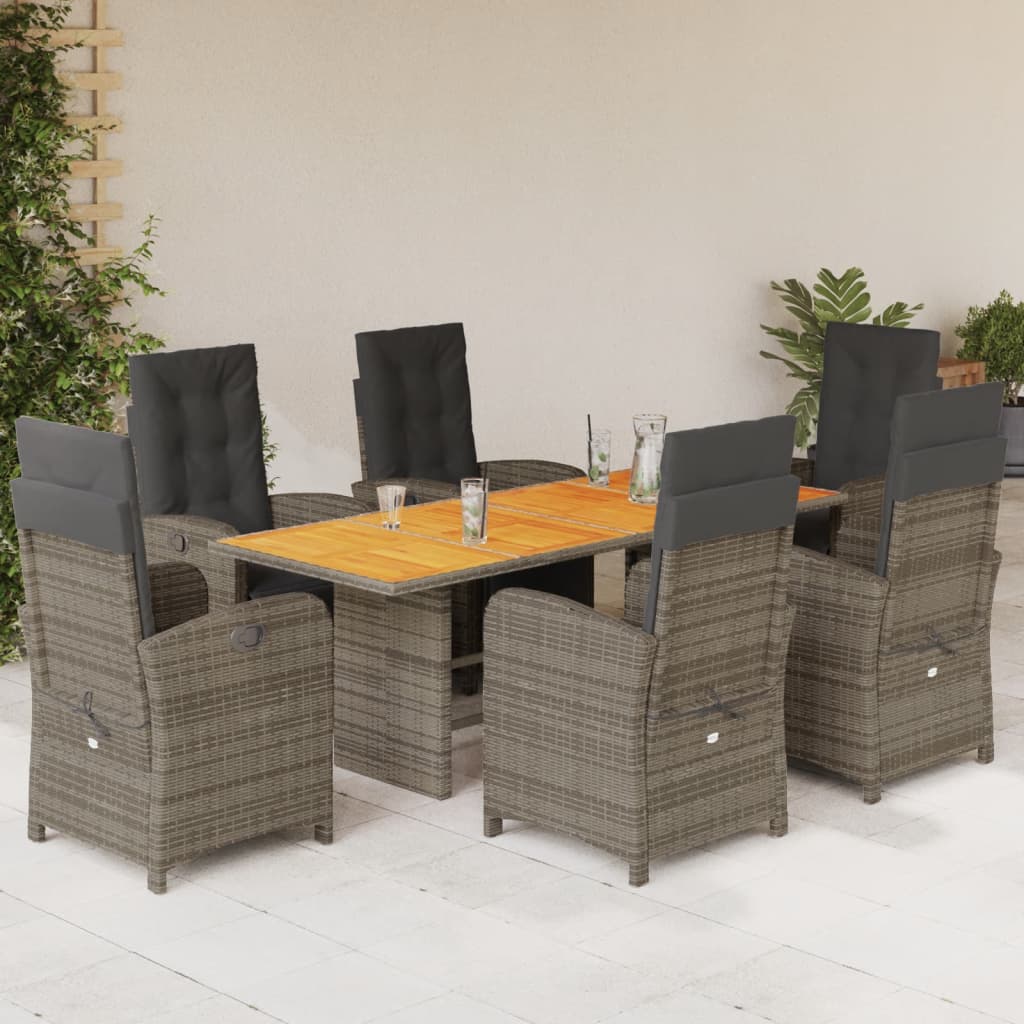 Vetonek Set comedor jardín 7 pzas y cojines ratán sintético gris