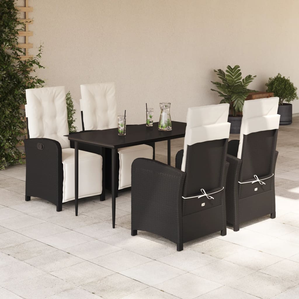 Vetonek Set de muebles jardín 5 pzas con cojines ratán sintético negro