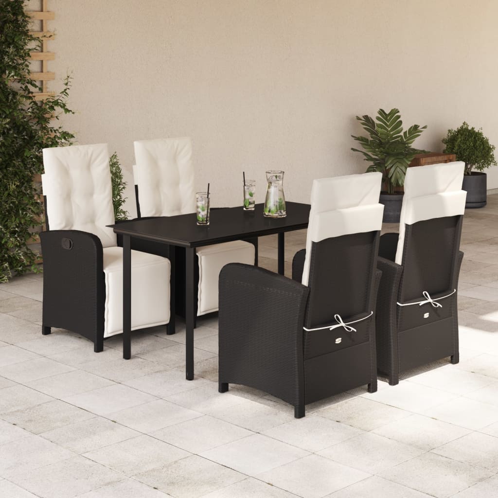 Vetonek Set de muebles jardín 5 pzas con cojines ratán sintético negro