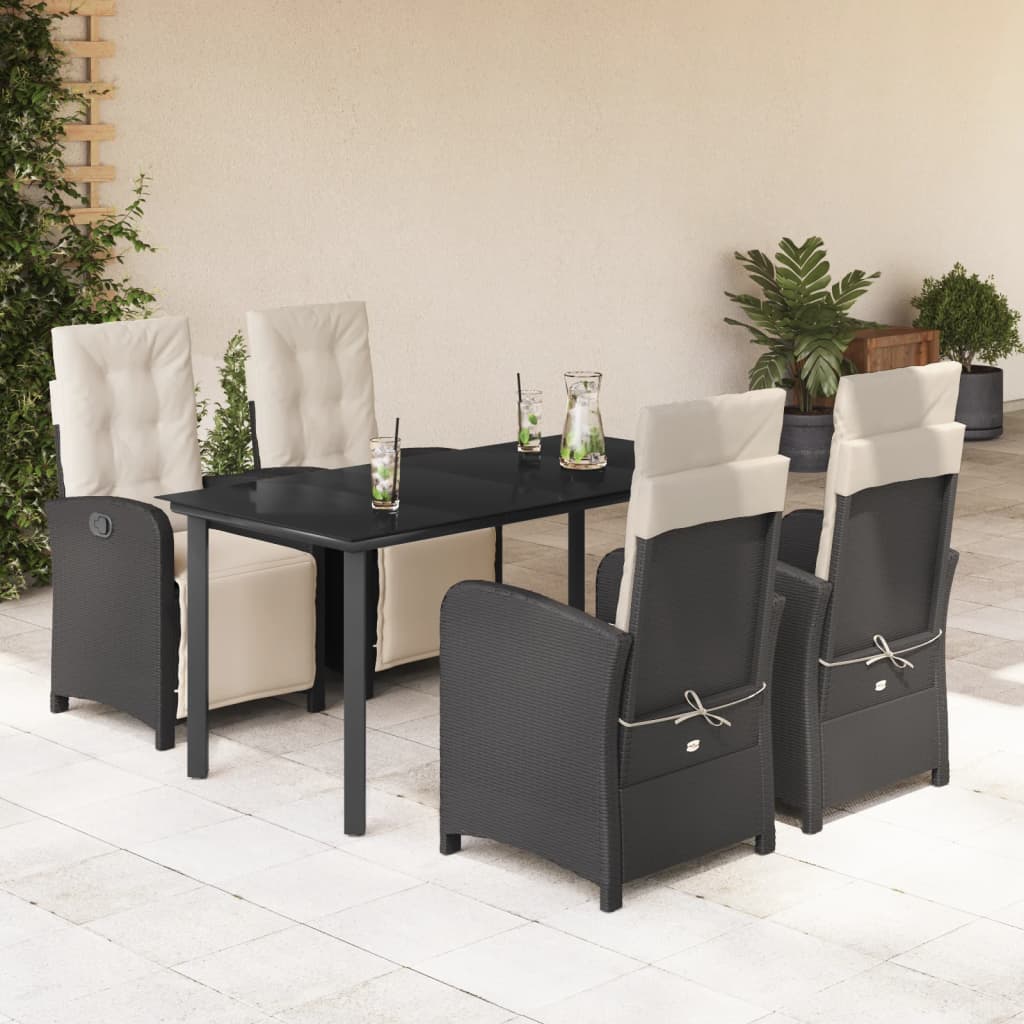 Vetonek Set de muebles jardín 5 pzas con cojines ratán sintético negro