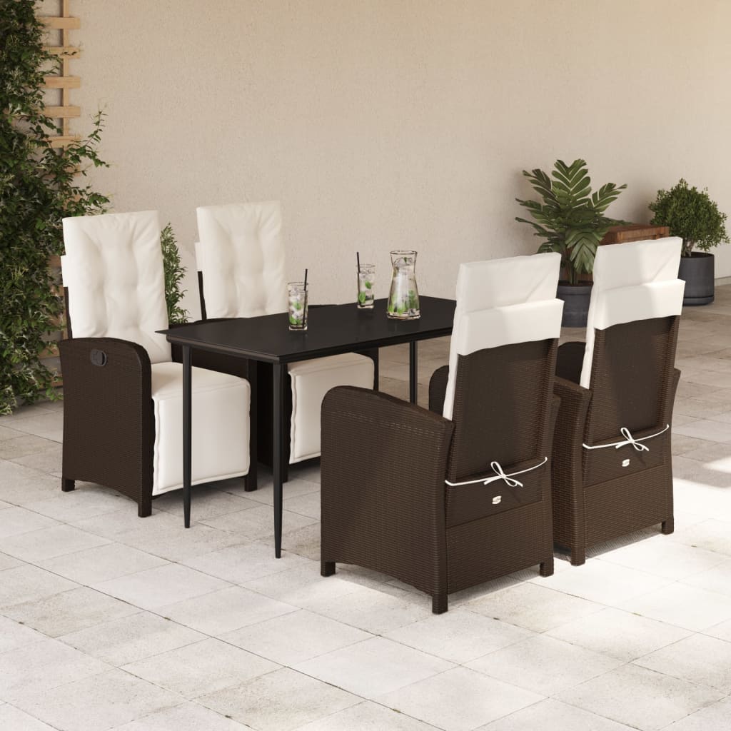 Vetonek Set comedor de jardín 5 piezas y cojines ratán sintético marrón