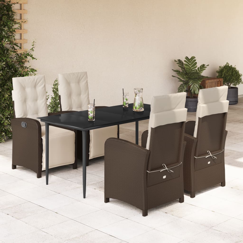 Vetonek Set comedor de jardín 5 piezas y cojines ratán sintético marrón