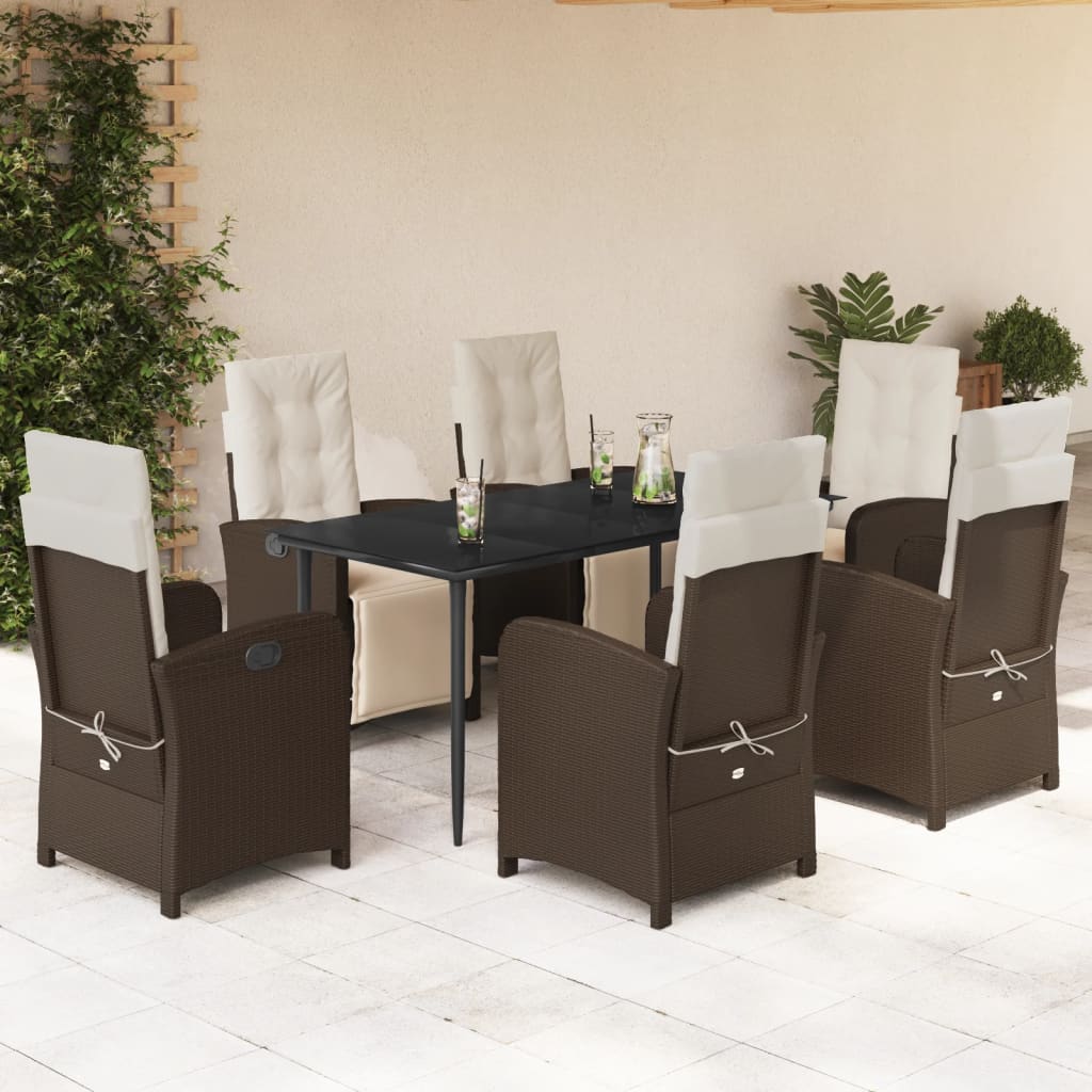 Vetonek Set comedor de jardín 7 pzas con cojines ratán sintético marrón